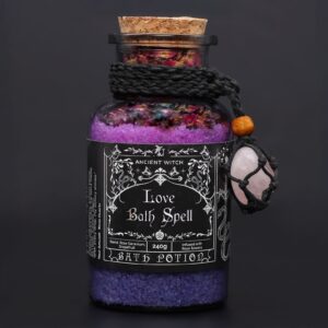 Antiguo hechizo de baño de bruja, poción y amuleto de cristal de cuarzo rosa - Amor