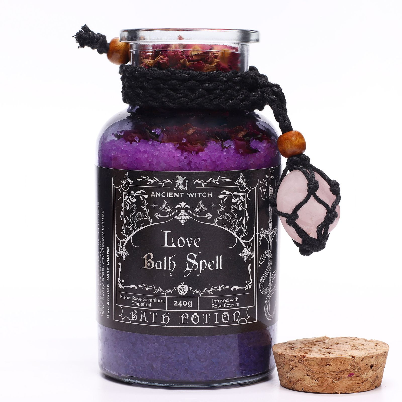 Antiguo hechizo de baño de bruja, poción y amuleto de cristal de cuarzo rosa - Amor - Imagen 3