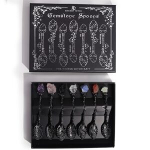 Juego de 7 Cucharas de Bruja de Cristal de Piedra Preciosa de Plata Oscura