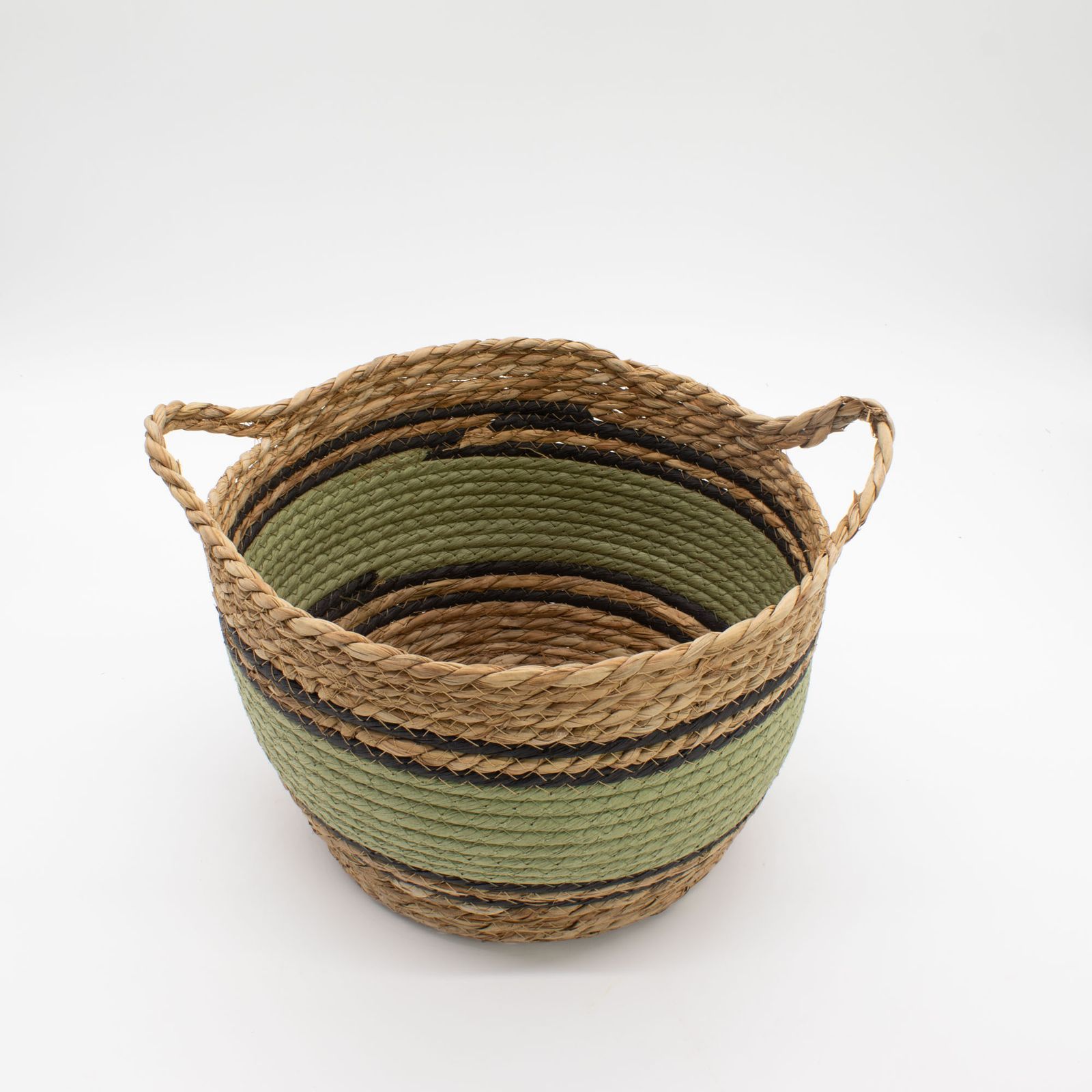 Cestas grandes de algodón y pasto marino - natural, negro y verde - juego de 3 - Imagen 4