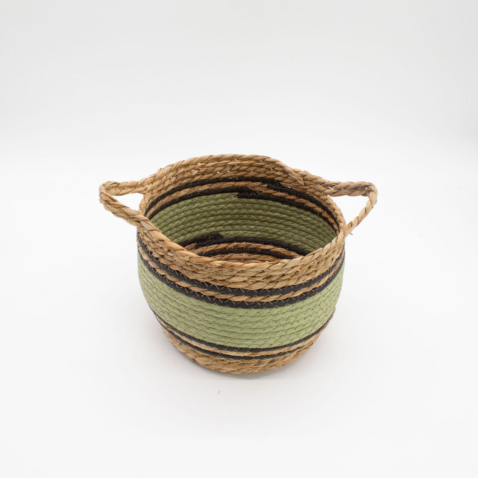 Cestas grandes de algodón y pasto marino - natural, negro y verde - juego de 3 - Imagen 5