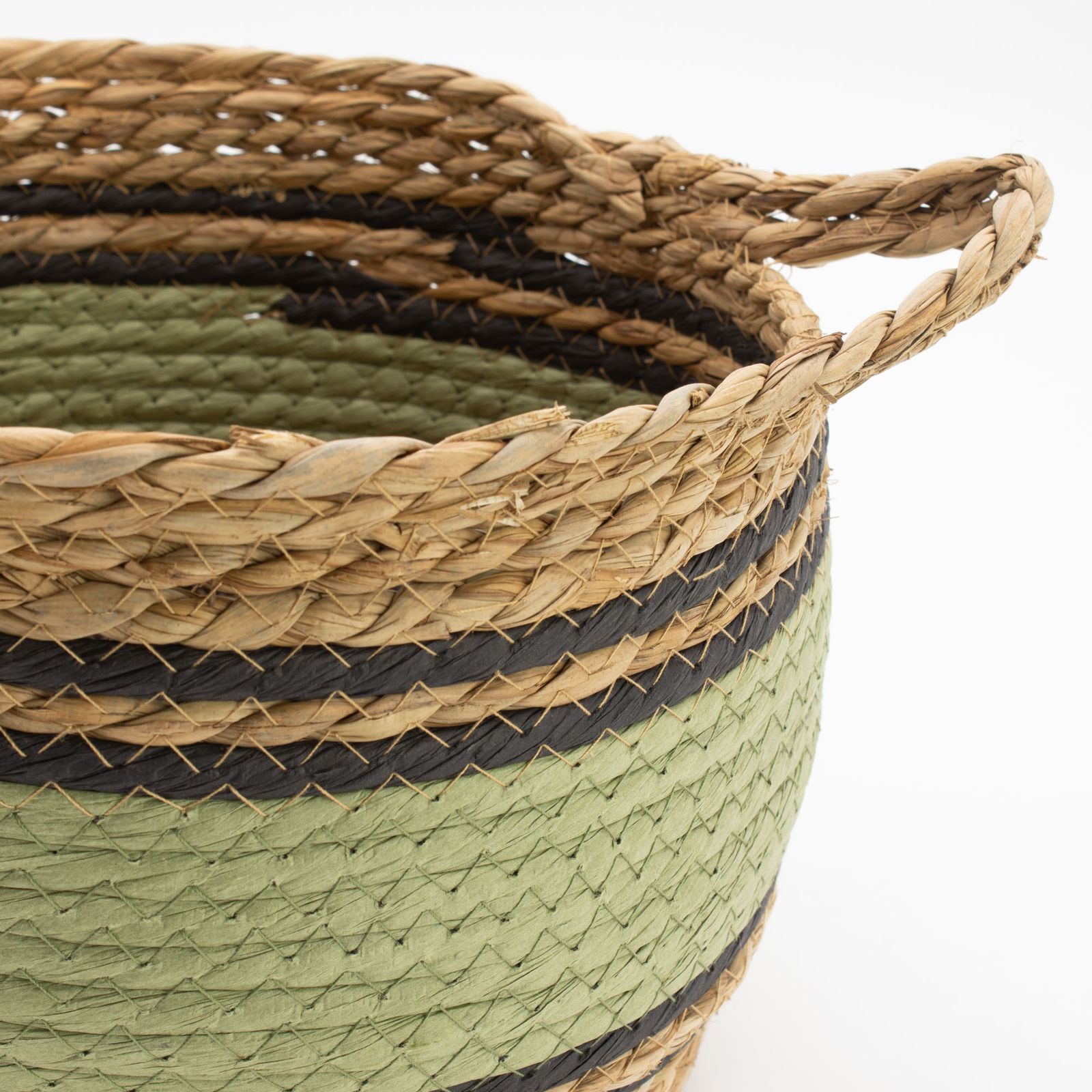Cestas grandes de algodón y pasto marino - natural, negro y verde - juego de 3 - Imagen 6