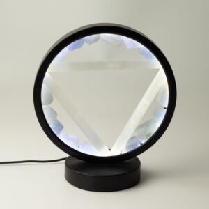 Lámpara con halo de gemas Agua – Aguamarina y selenita