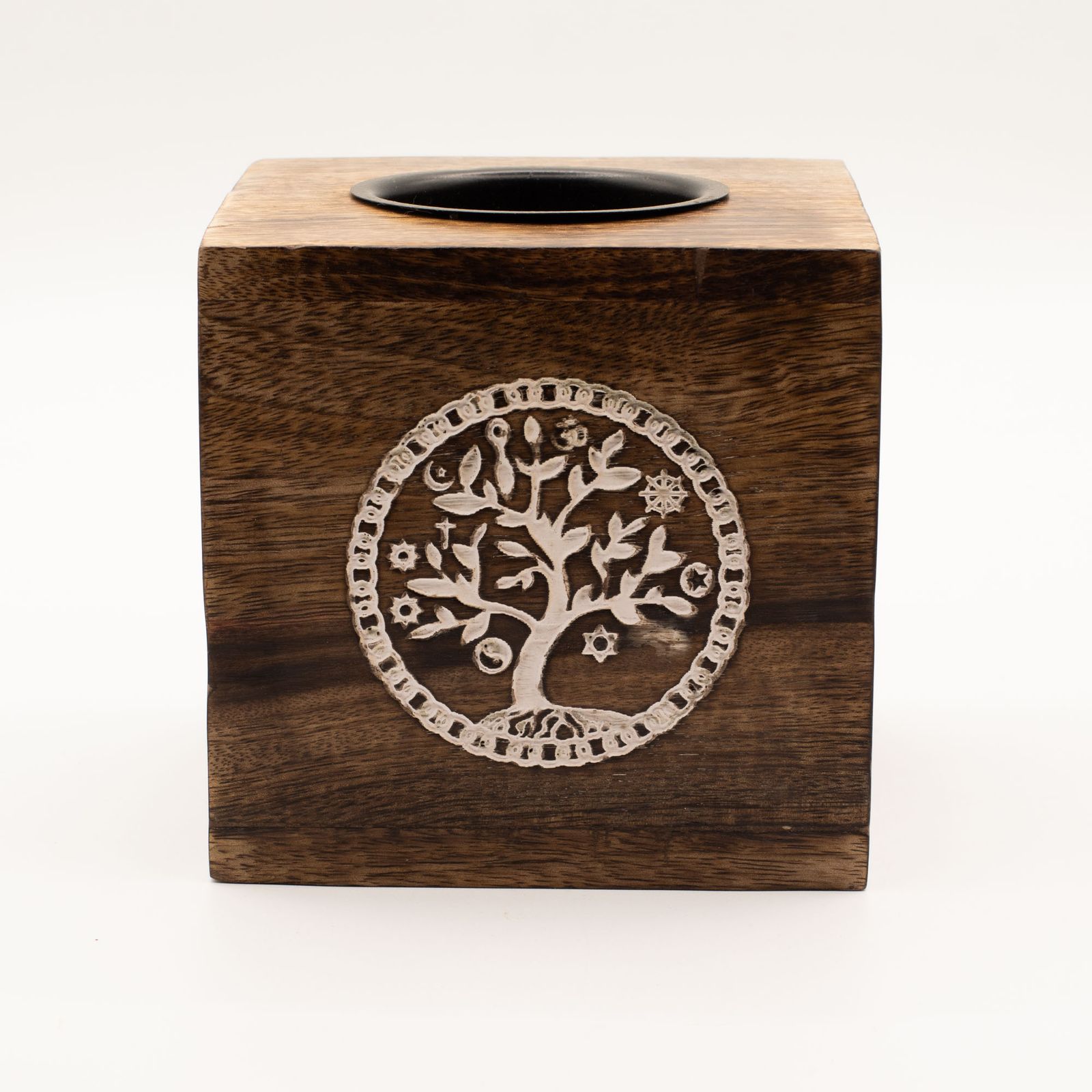 Gran quemador de aceite de madera de mango cuadrado - Árbol de la Vida - Imagen 2