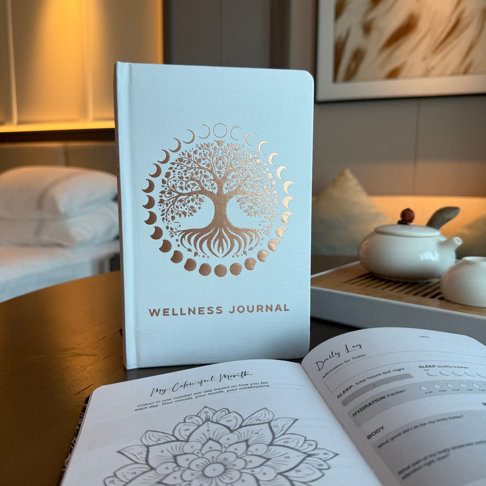 Cuaderno de Bienestar Blanco - 120 páginas - Árbol de la Vida en oro rosado - Imagen 4