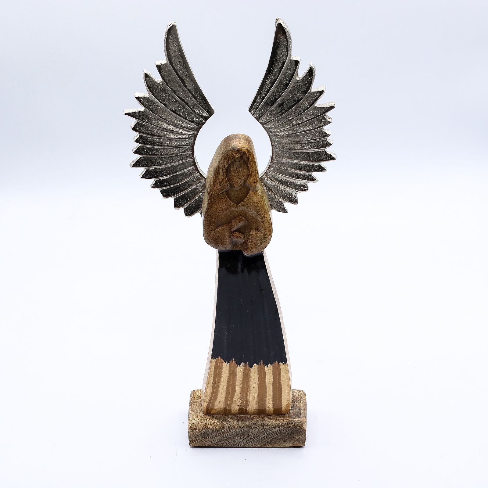 Ángel guardián de madera de mango grande, alas de metal y detalle esmaltado - Imagen 8
