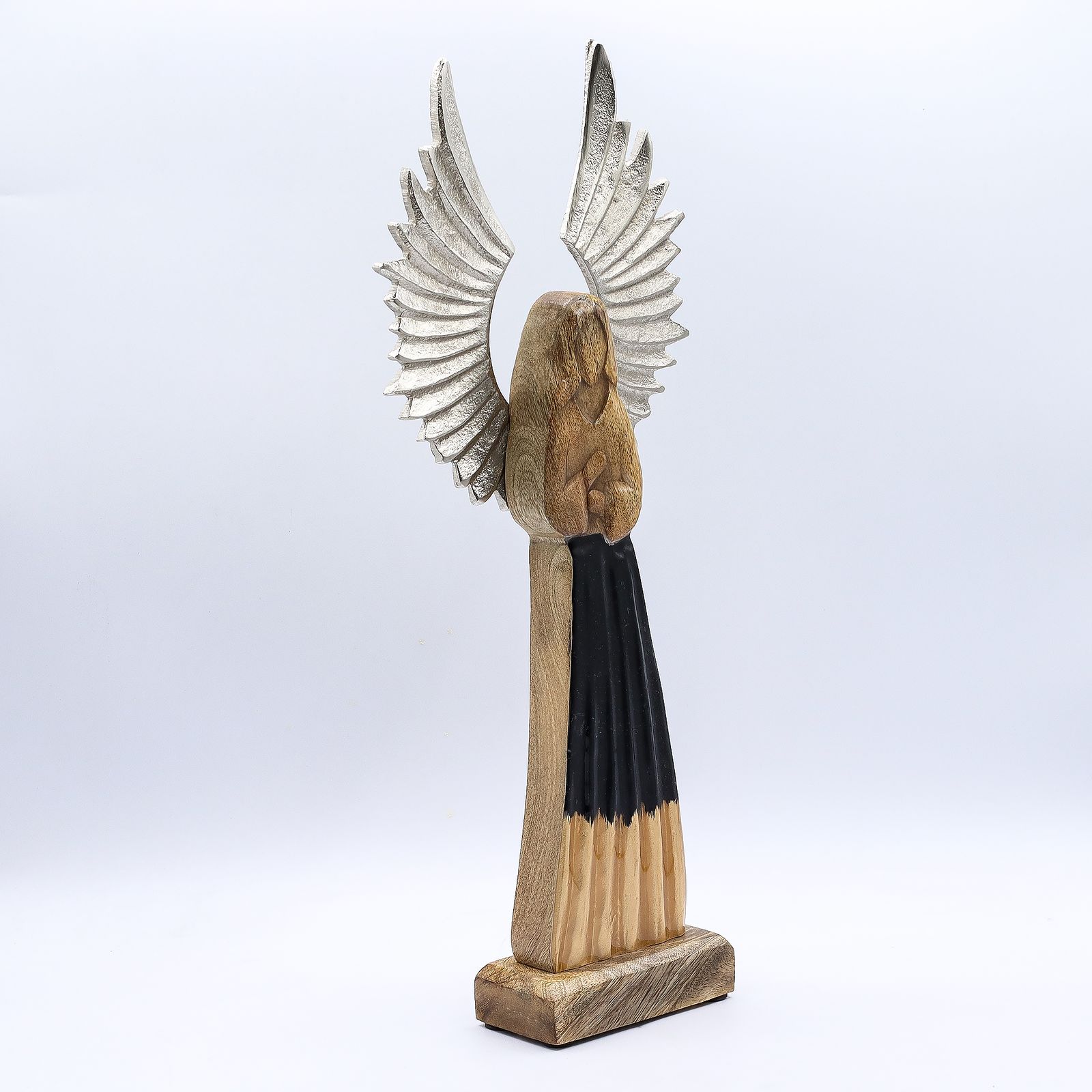 Ángel guardián de madera de mango grande, alas de metal y detalle esmaltado - Imagen 2