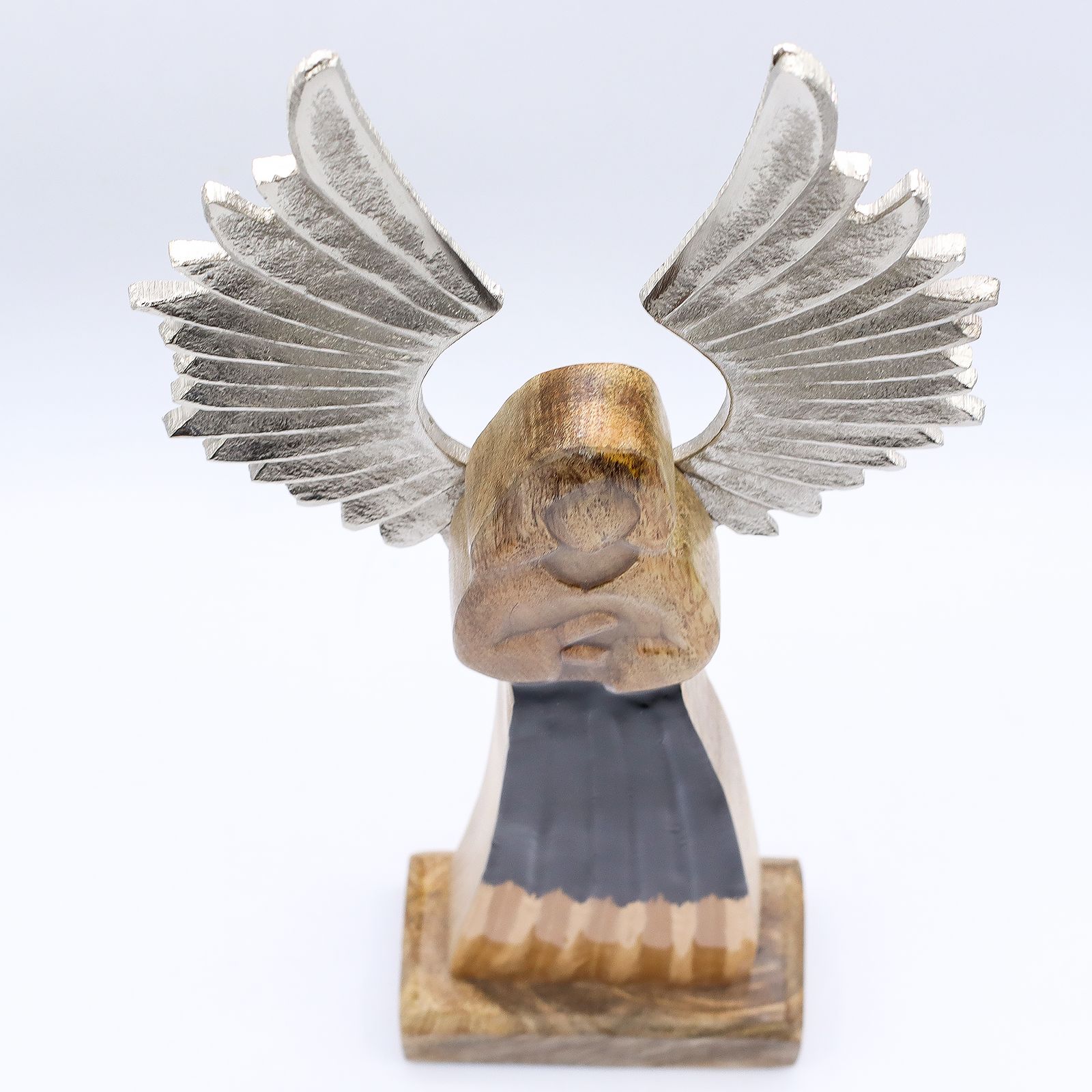 Ángel guardián de madera de mango grande, alas de metal y detalle esmaltado - Imagen 5