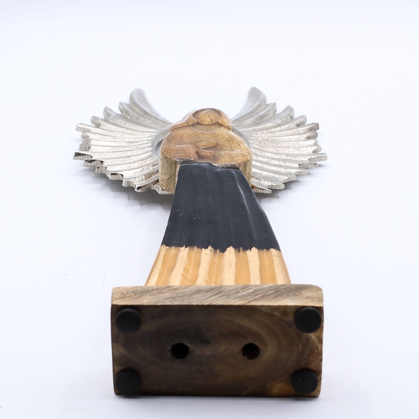 Ángel guardián de madera de mango grande, alas de metal y detalle esmaltado - Imagen 6